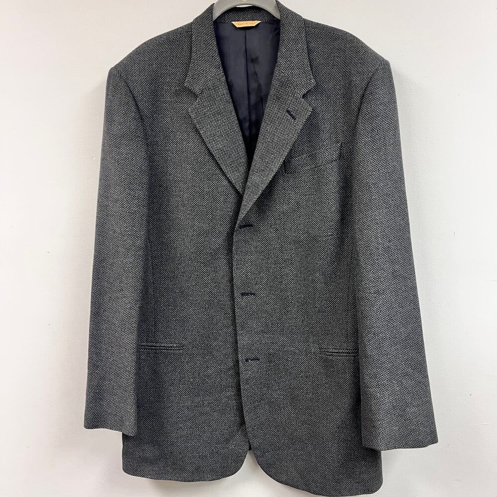 Men's Donna Karan Signature wool silk blend blazer dark gray herringbone 46